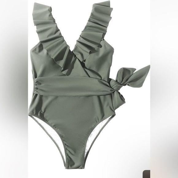 Women One Piece Swimsuit V Neck Ruffle Tummy Control Monokini Bathing Suit sz m - Picture 6 of 6